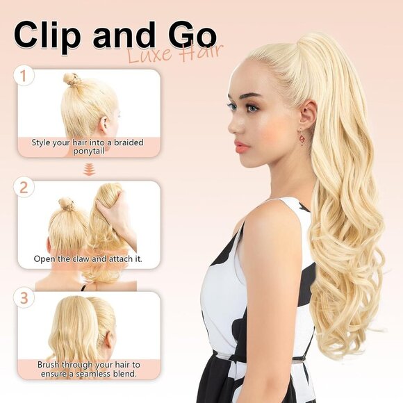 Ponytails Hair Extension 24" Curly Wavy Claw Clip In Long Fake Hair for Women - Picture 5 of 6